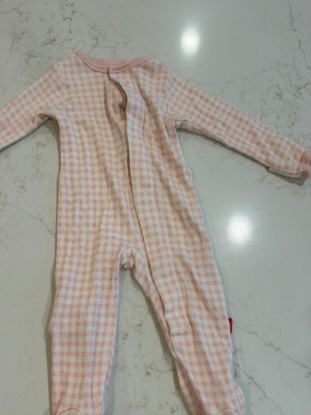 Magnetic me Newborn pink gingham organic cotton onesie
